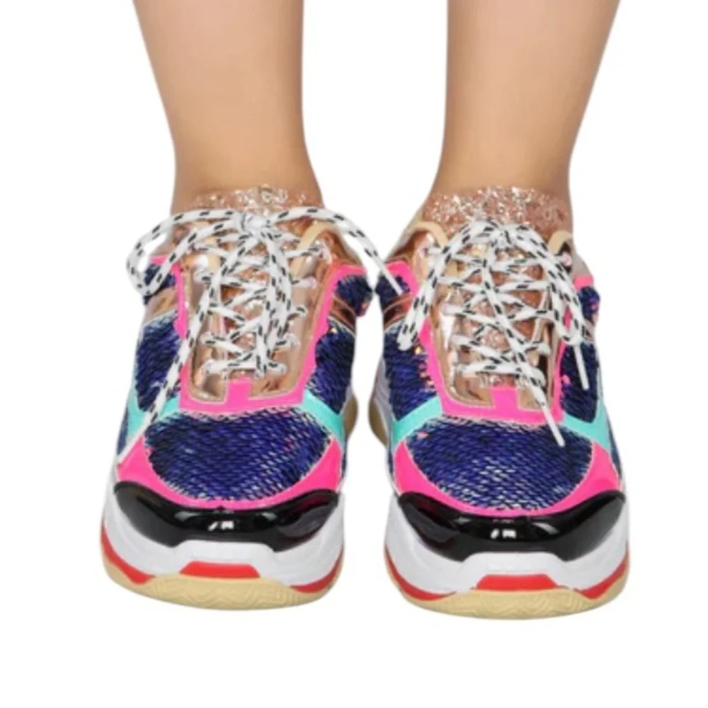 Pink,Gold Multi colored,Chunky Sneakers,shoes,sequins throughout, Size 7, New - Picture 4 of 10